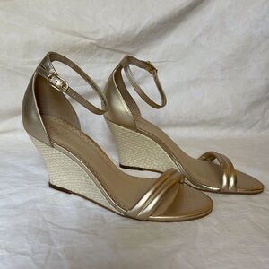 Lilly Pulitzer Gold Ankle Strap Wedges